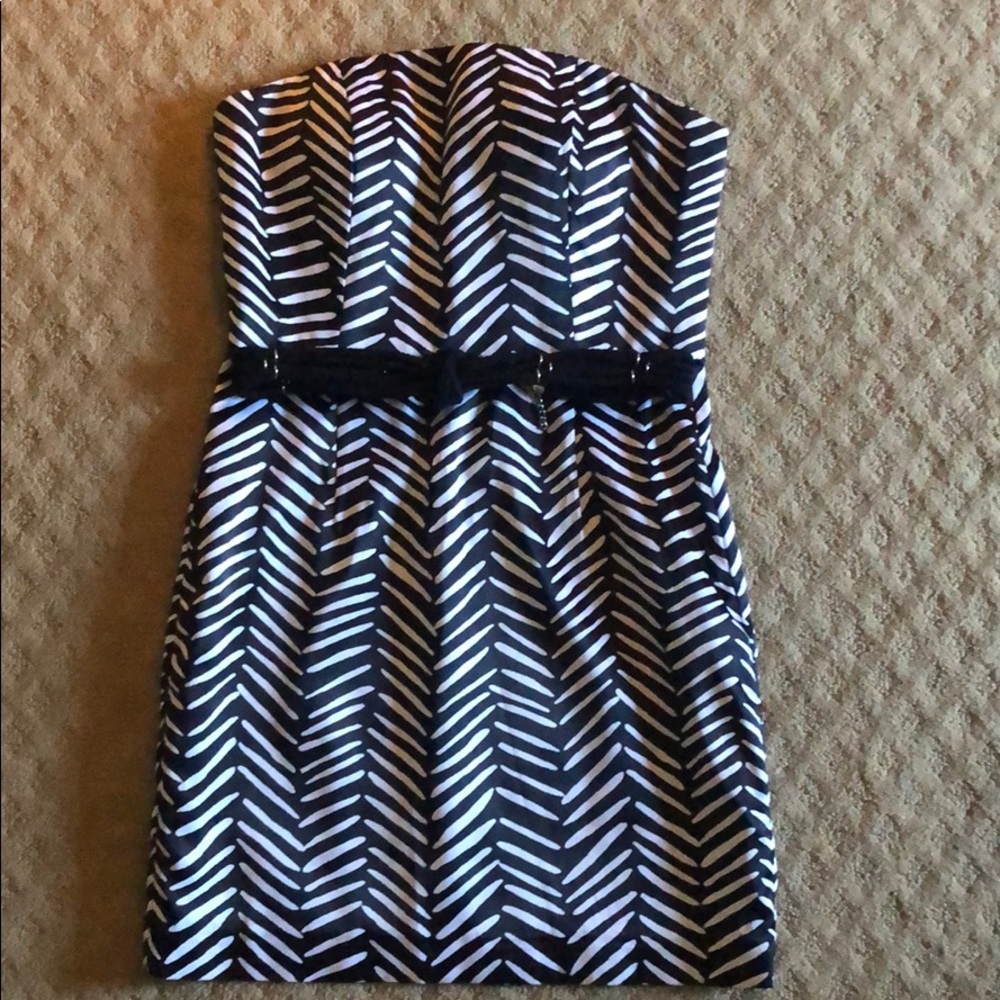 BCBG strapless black and white dress with belt